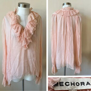 Mechora Pink Viscose Ruffle Chiffon Long Sleeve Top - 26217